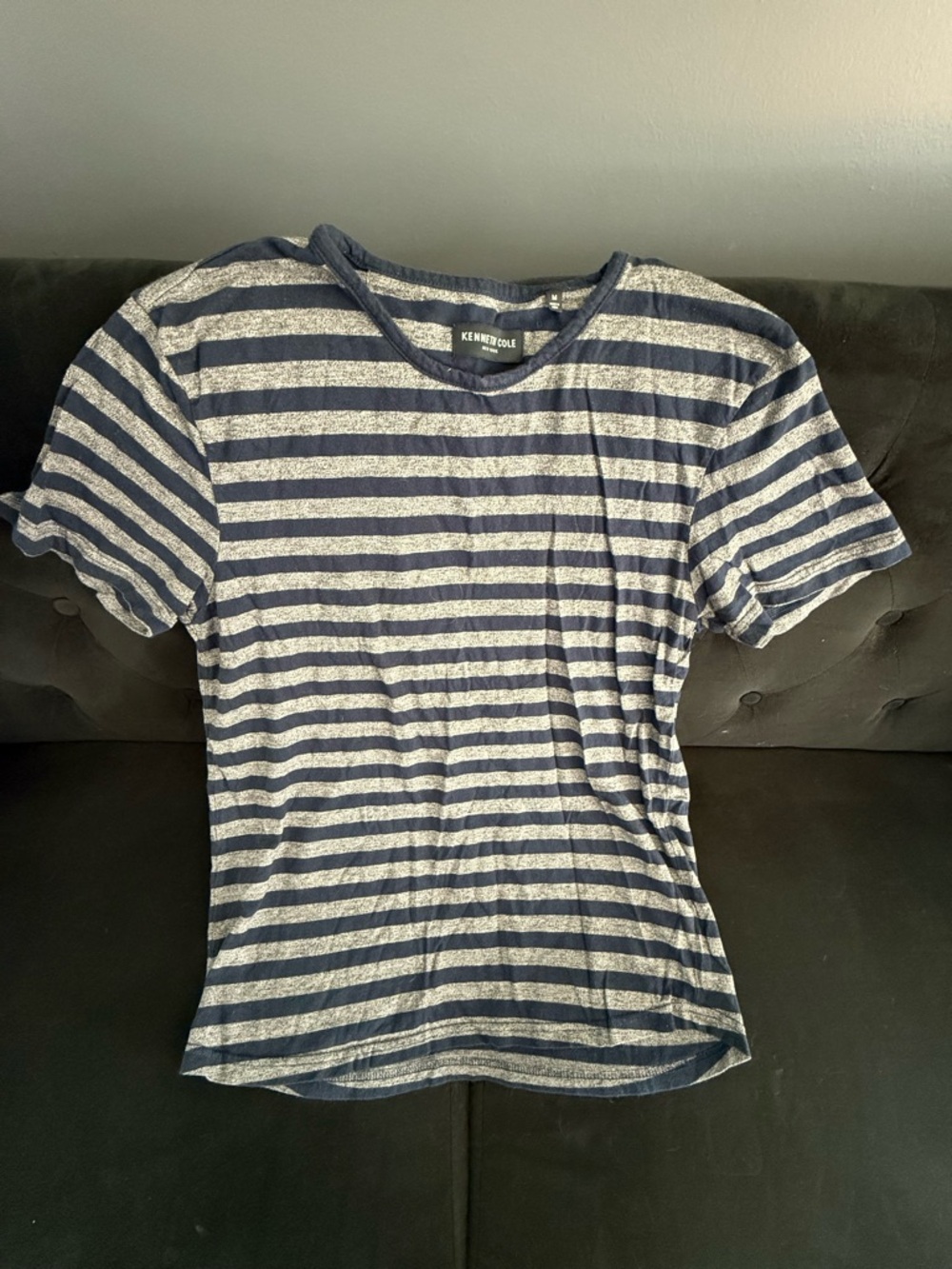 Kenneth Cole Navy and gray Striped Crewneck Tee